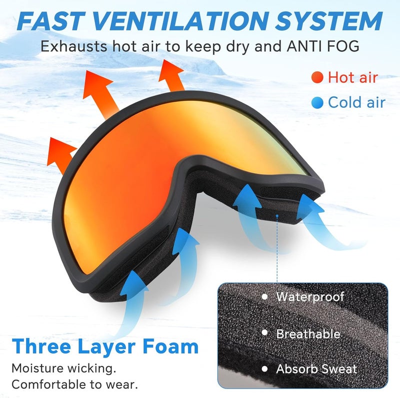 Keary Ski Goggles Men Women Snowboard Goggles Snow Goggles for Adult Youth OTG 100% UV Protection Snowboarding Goggle - Image 4